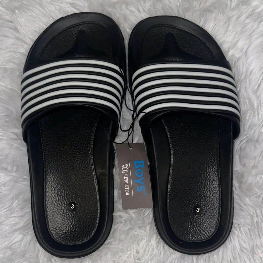 Revolution Black Slides with White Stripes
